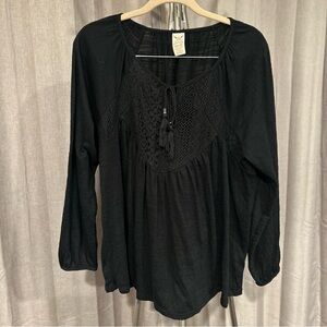 Faded Glory Black Tie Front Bib Collar Blouse